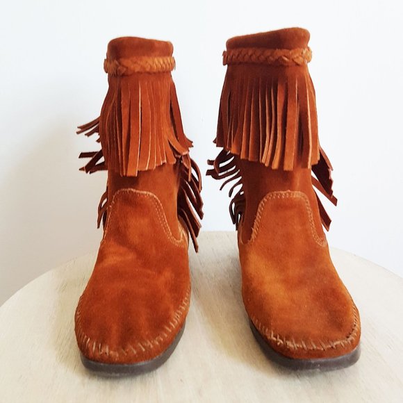 Brown Mid Height Suede Moccasins Women's Size 9, Handmade Indigenous Mukluks - Picture 1 of 10